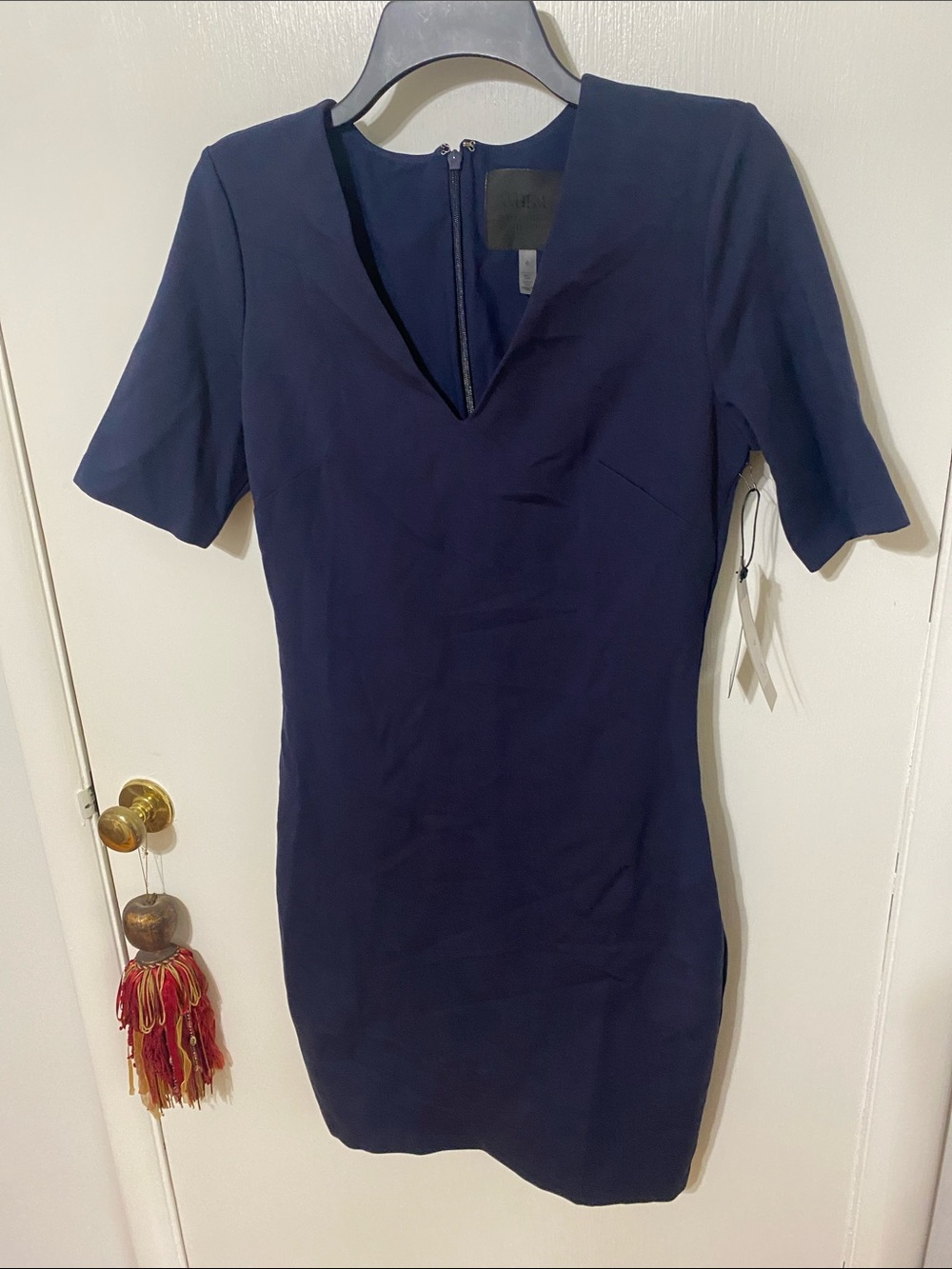White House Black Market Navy V-Notch Short-Sleeve Mini Dress